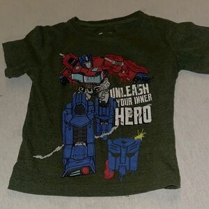 Kids Size 5/6 Transformer Hasbro Green T-Shirt with White Logo.